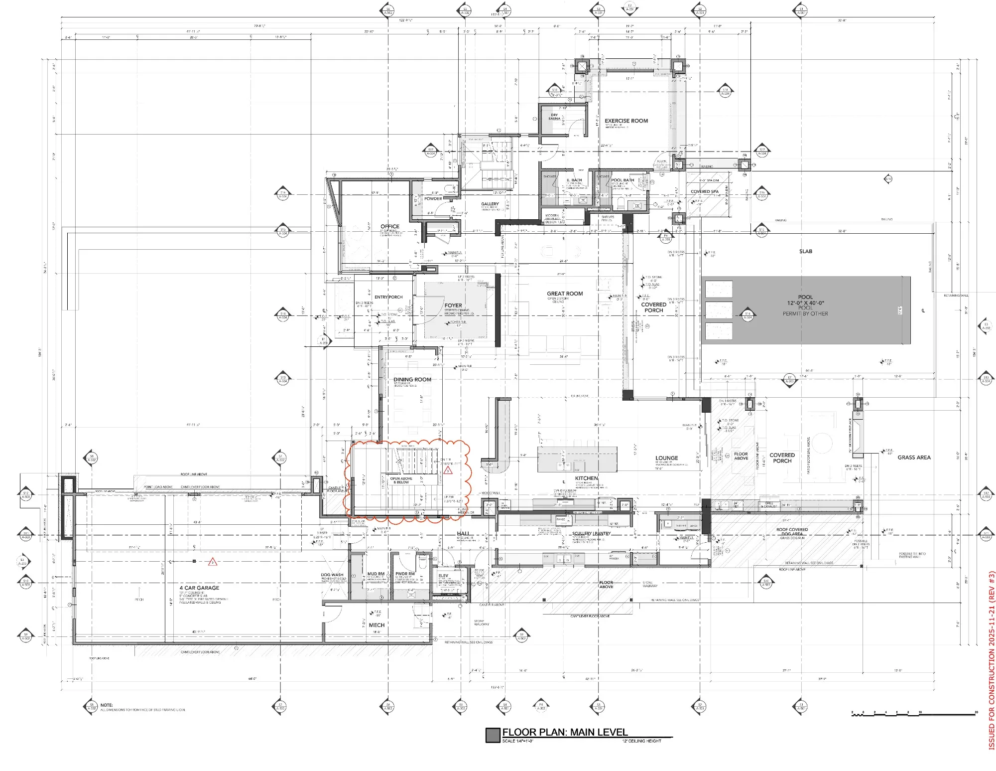 Construction document floor plan for main level in Buckhead, Atlanta