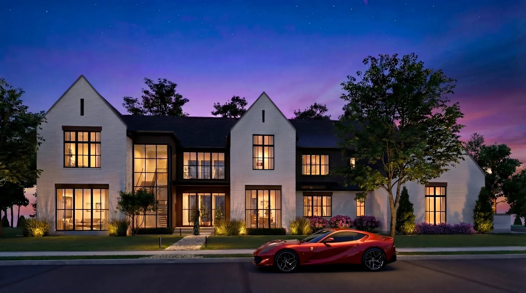 Transitional modern white brick home in Alpharetta, Georgia